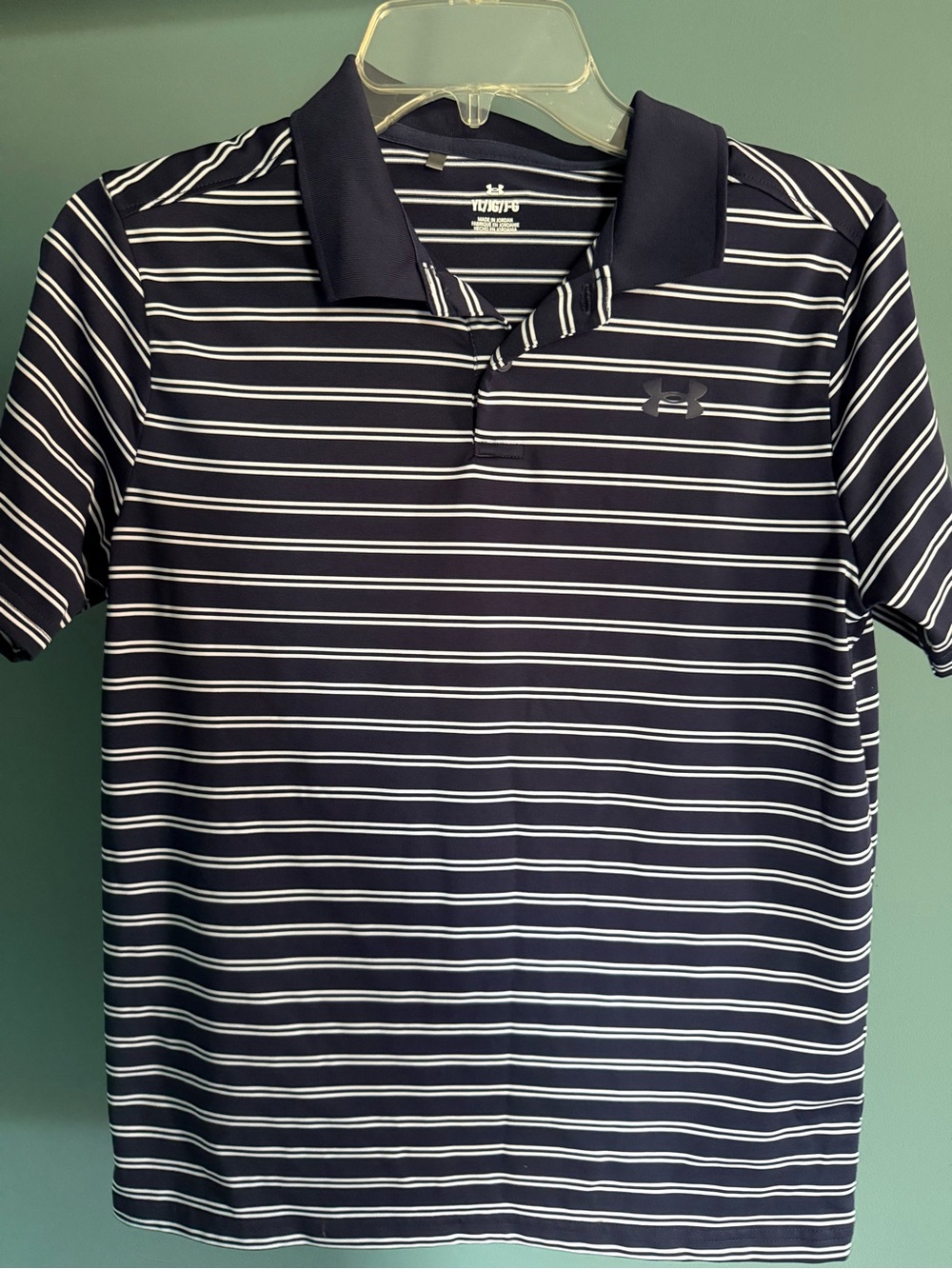 Under Armour Youth Navy and White Striped Polo